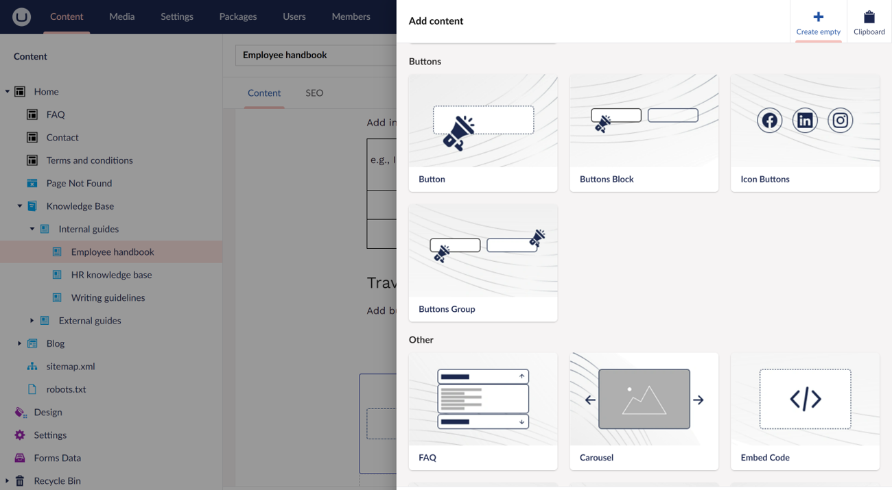 Byteeditor Backoffice. Elements Gallery For Knowledge Base