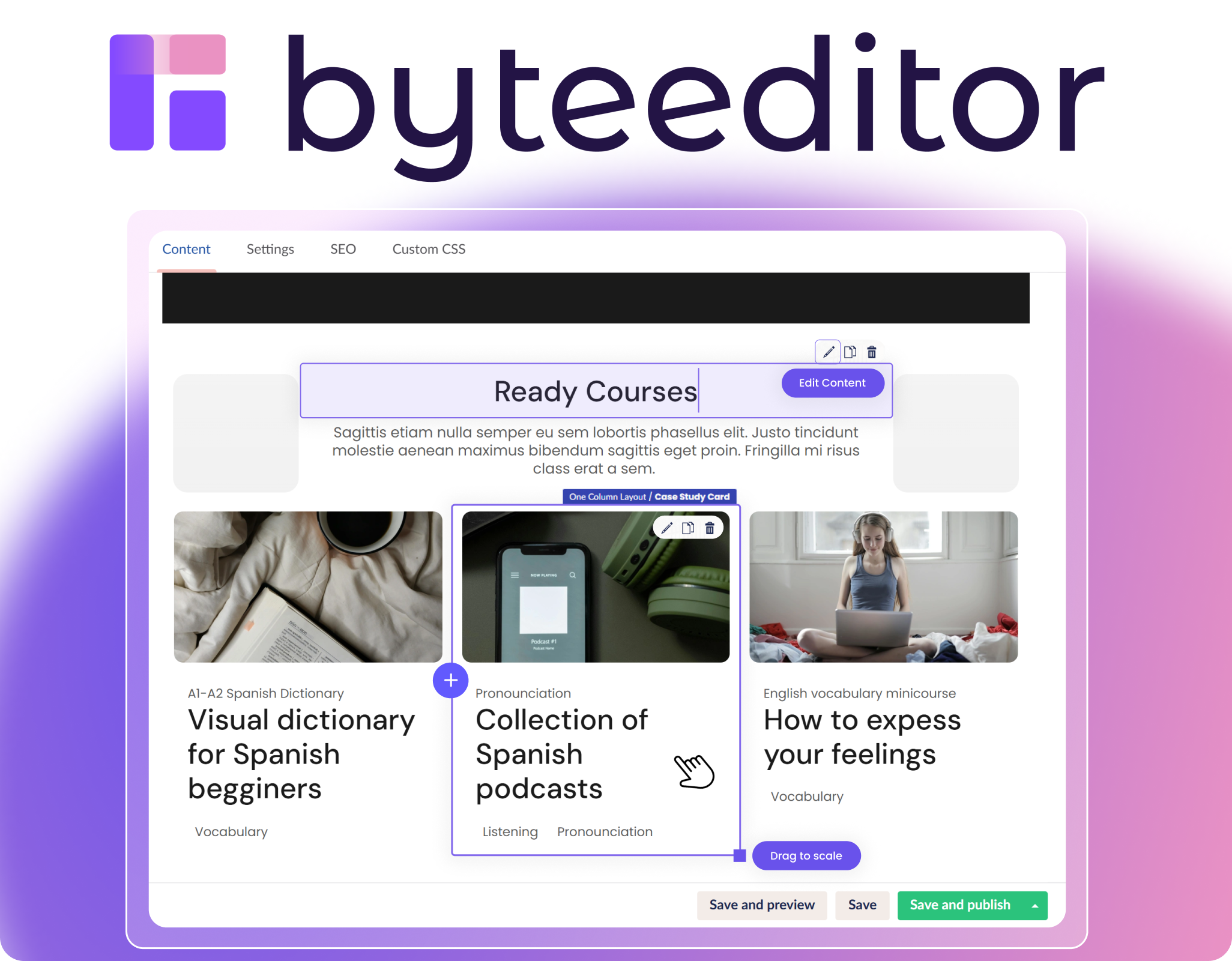 Visual page builder byteeditor